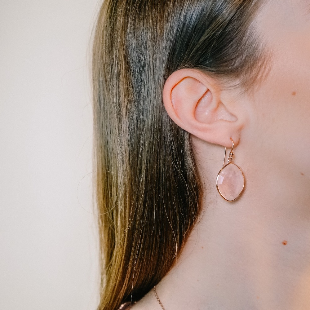 GENUINE ROSE QUARTZ FRENCH WIRE EARRINGS
